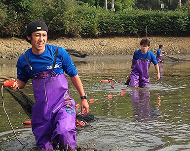 面迫養鯉場の作業風景